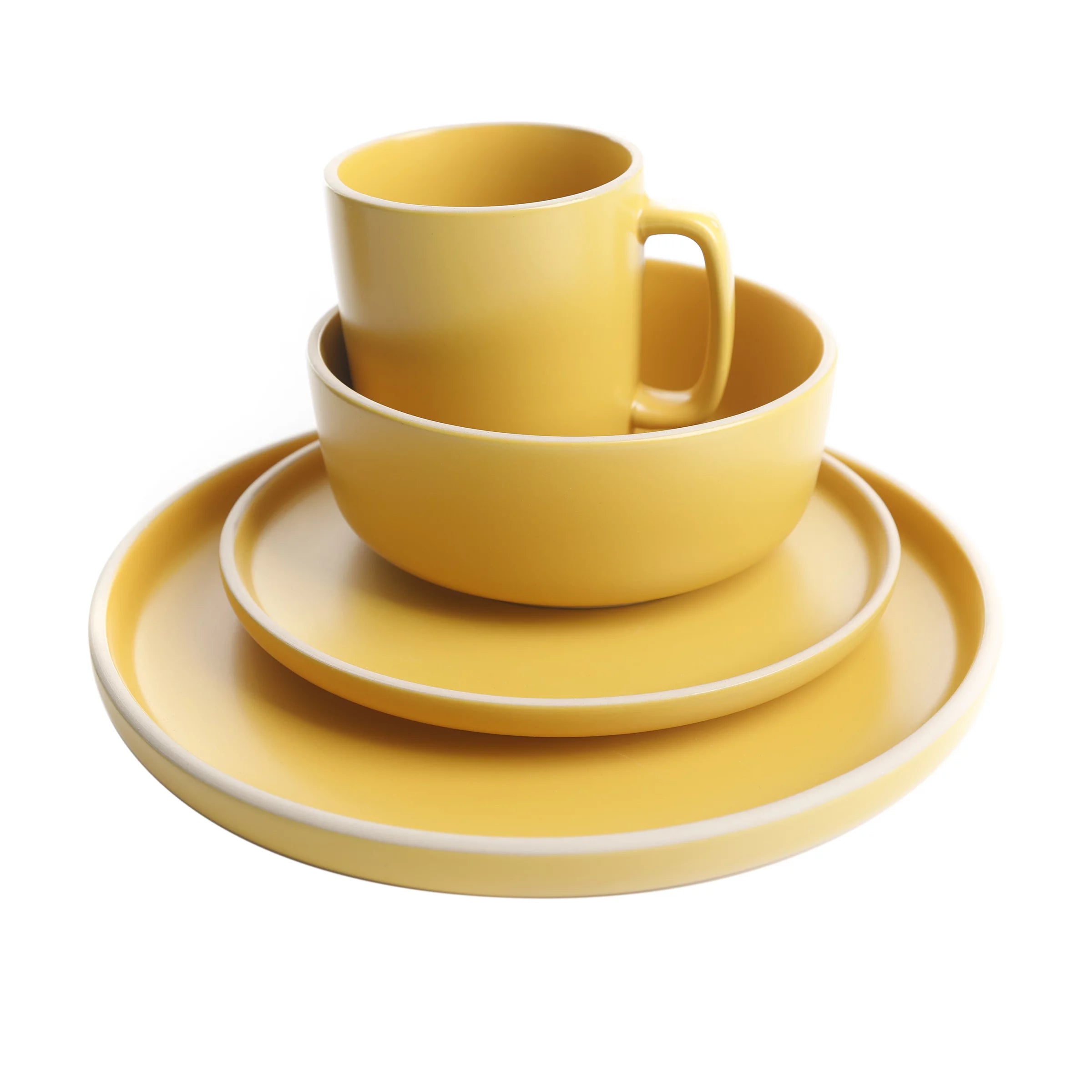 Gibson Home Zuma 16 Piece Round Dinnerware Set, Matte Stoneware, Yellow D2137
