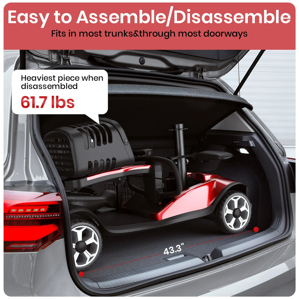 SACVON 4 Wheel Mobility Scooter for Seniors, Foldable, 330lbs, Red R1779