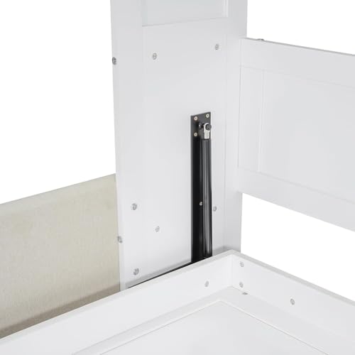 MERITLINE Queen Murphy Bed with Couch and Storage Shelves, White M951