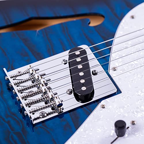 Grote Electric Guitar Semi-Hollow Body Tele Style Basswood Maple Neck Chrome Hardware Blue X47636