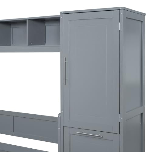 Linique Murphy Cabinet Wall Bed with Closet, Drawers and Top Shelf, Gray K190832