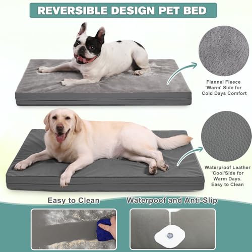 Vonabem Waterproof Dog Bed Large Medium Sized Dogs Outdoor Orthopedic Crate Pad Washable Gray 35"x22" C409