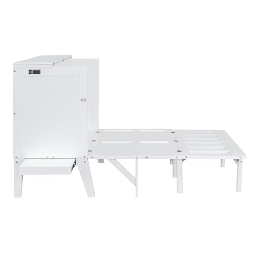 Full Size Murphy Bed with Drawers, Cabinets and USB Ports, Gray D589081