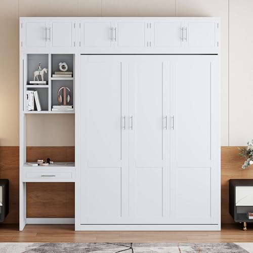 PURLOVE Wood Twin Murphy Bed with Light and USB, Gray W600663