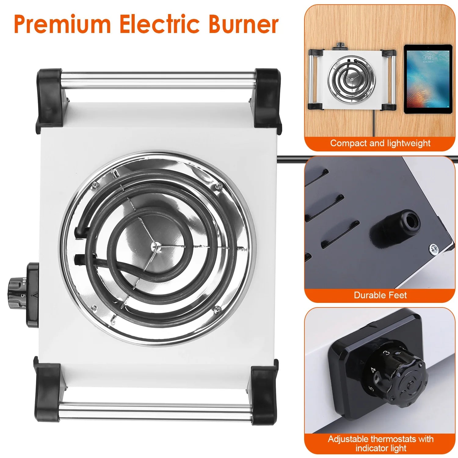 iMounTEK 1000W Electric Single Burner Portable Hot Plate with 5 Temperature Adjustments, White A6018