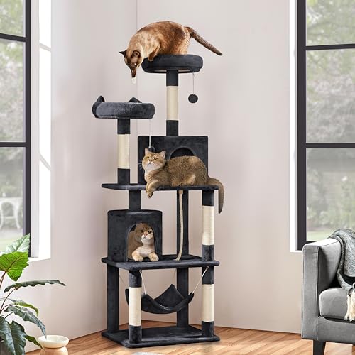 Yaheetech 62.5in Cat Tree with Platform & Hammock, Dark Gray L747397