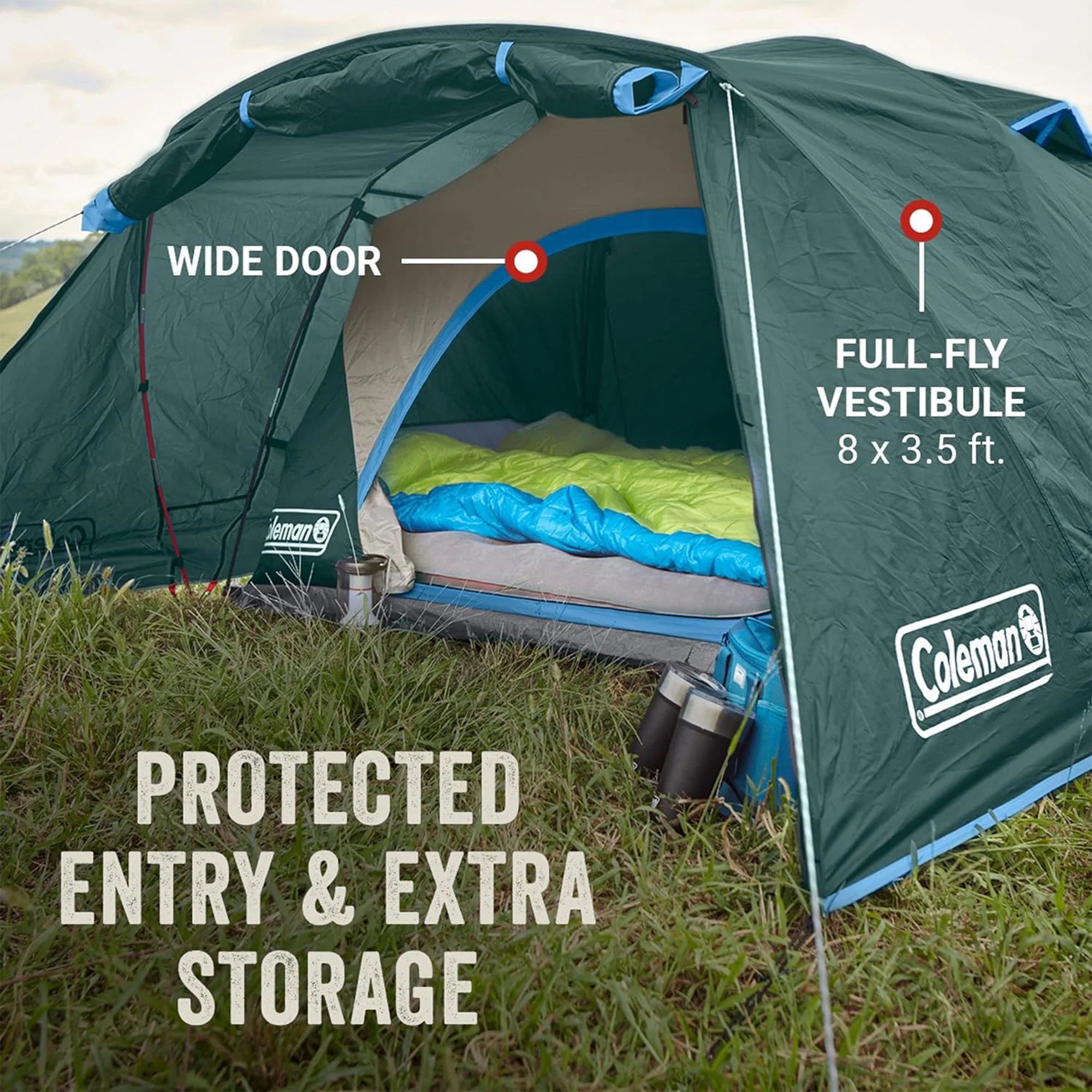 Coleman Skydome 4 Person Camping Tent with Full-Fly Vestibule, Evergreen F398