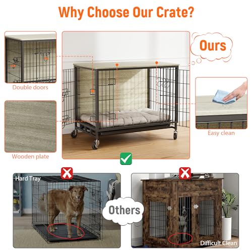 Heavy Duty Metal Dog Crate with Shelves, Indoor Outdoor Pet Kennel Y8516