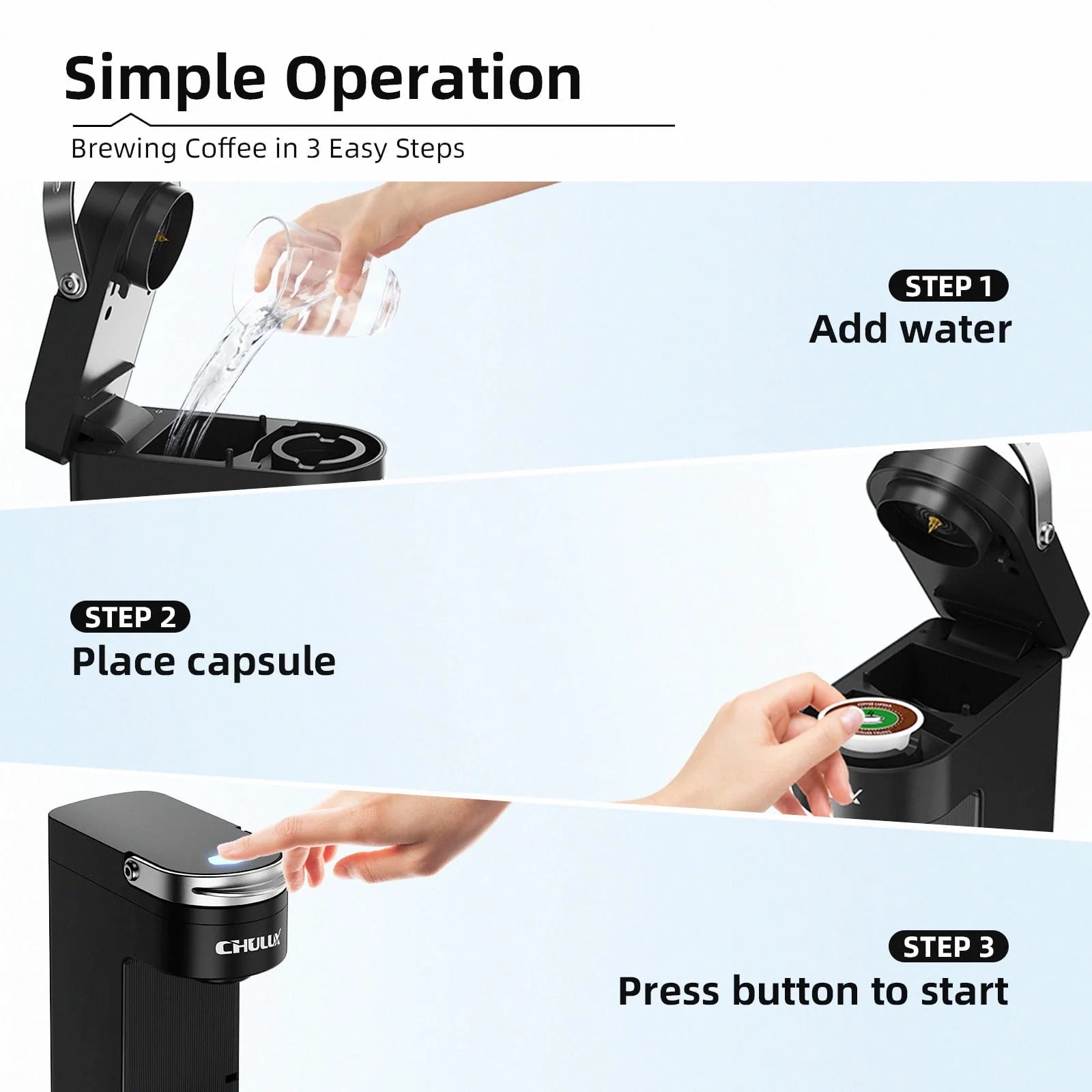 CHULUX Mini Single Serve Coffee Maker for K Pod & Ground Coffee U7469