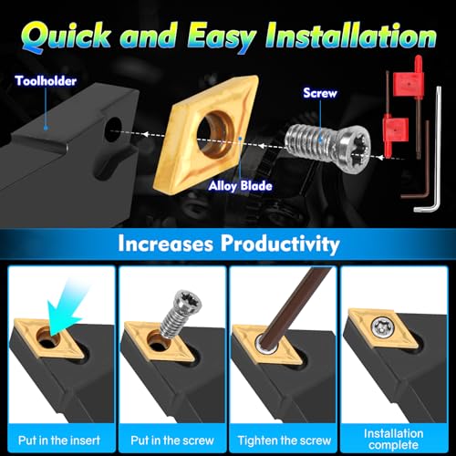 Indexable Lathe Turning Tool 21Pcs Kit 3/8'' 10mm Shank with Carbide Inserts Z5376