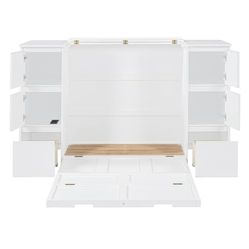 Full Size Murphy Bed with Drawers, Cabinets and USB Ports, Gray D589081