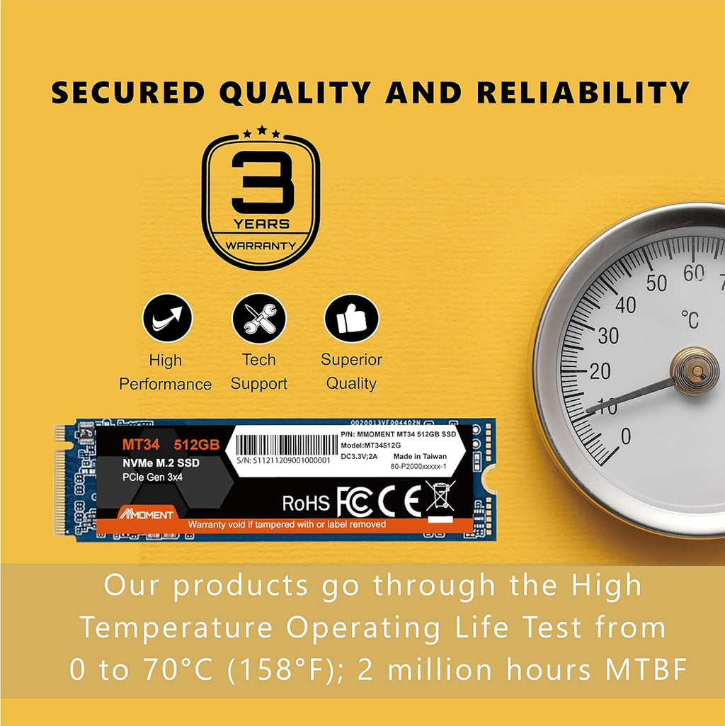 Mmoment 512GB NVMe M.2 2280 PCIe Gen 3x4 Internal SSD (2-Pack) D3452