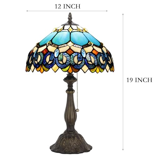 Tiffany Stained Glass Table Lamp Sea Blue Pear J2662