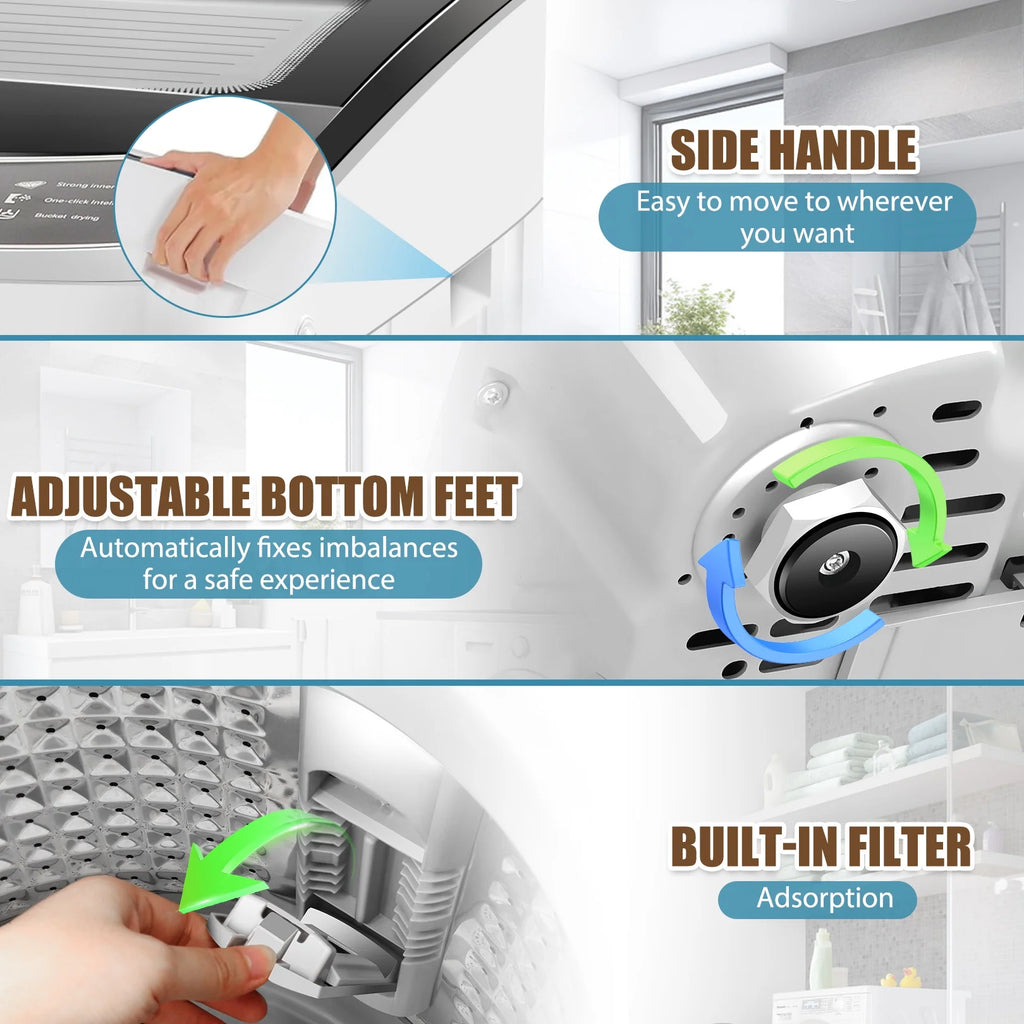 Qhomic Portable Washing Machine 17.8 lbs Compact Washer and Dryer Combo with Dump Pump X83587