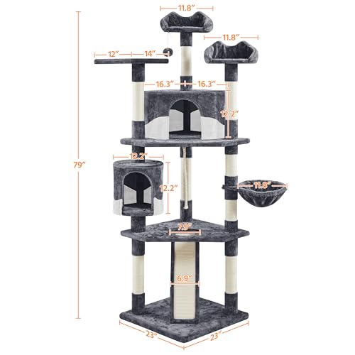 Yaheetech Multi-Level Cat Tree with Scratching Posts, Plush Perches and Condo, Dark Gray and White V70137