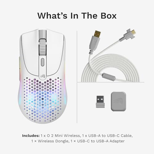Glorious Gaming Model D 2 Wireless Ergonomic Mouse, 66g, White V612