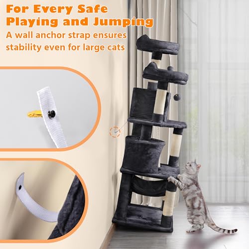 Yaheetech 62.5in Cat Tree with Platform & Hammock, Dark Gray L747397