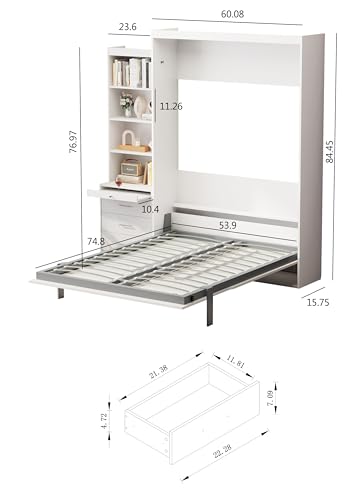 Full Size Murphy Bed with Drawers, Cabinets and USB Ports, Gray D589081