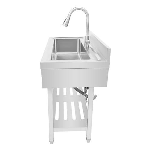 Stainless Steel Freestanding Single Bowl Utility Sink with Pull-Out Faucet E965170