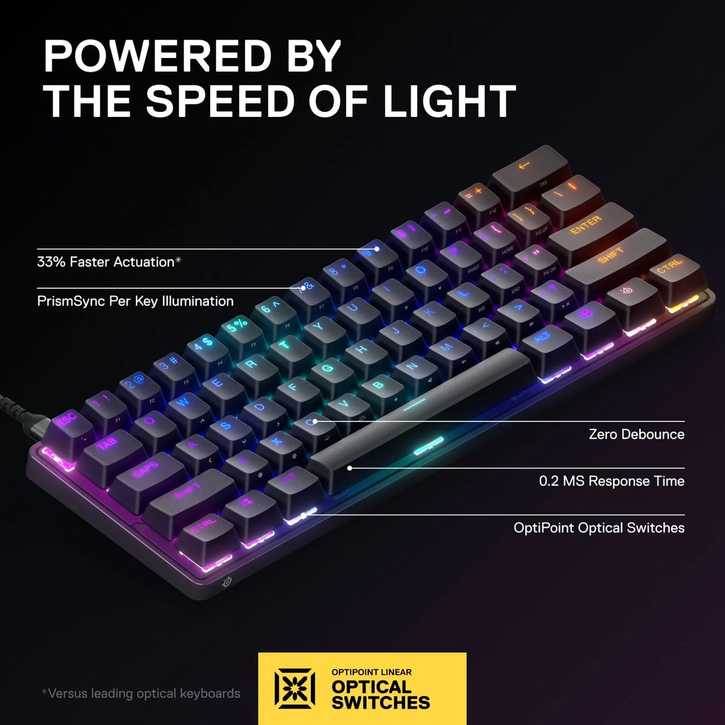SteelSeries Apex 9 Mini 60% Wired Gaming Keyboard with RGB Lighting, Black T517677