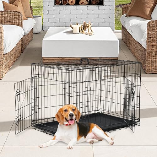 FDW Dog Crate for Large Dogs 48 Inch Folding Metal Wire Cage Double Door N1299