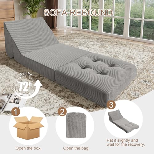 COMAX Folding Sofa Bed Convertible Chair Bed Corduroy 3-in-1 Floor Couch, Dark Grey E940