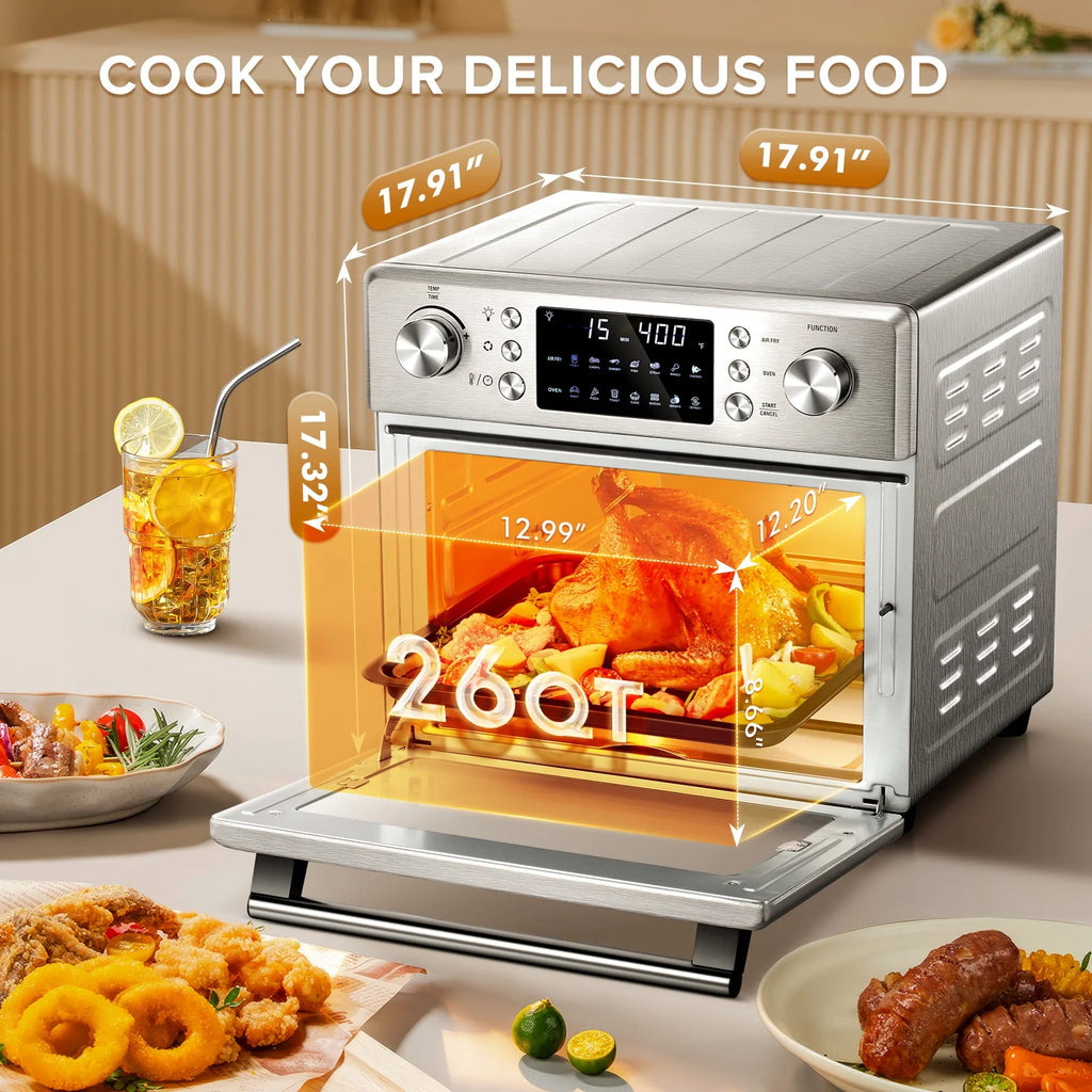 KISSAIR 26QT Stainless Steel Air Oven with Rotisserie and Dehydrator H25083
