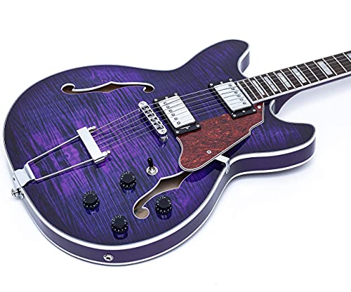 GROTE Jazz Electric Guitar Semi-Hollow Body with Gig Bag, Black Y60488