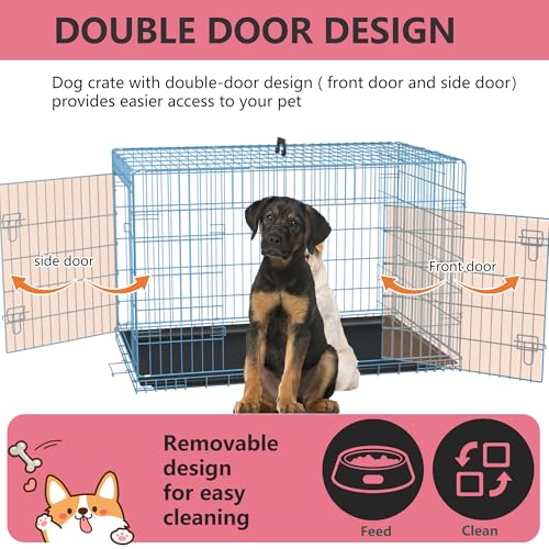 FDW Dog Crate for Large Dogs 48 Inch Folding Metal Wire Cage Double Door N1299