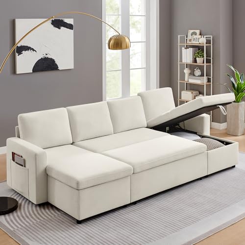 55" 3-in-1 Convertible Sleeper Sofa Bed with Adjustable Backrest, Chenille, Beige R49011