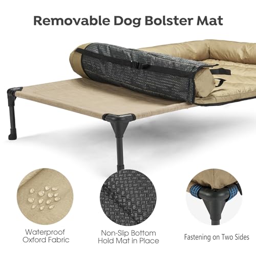 Veehoo Elevated Dog Bed with Removable Waterproof Bolster Cushion, Breathable Mesh, Indoor Outdoor, 42x30 inches, Beige U875430