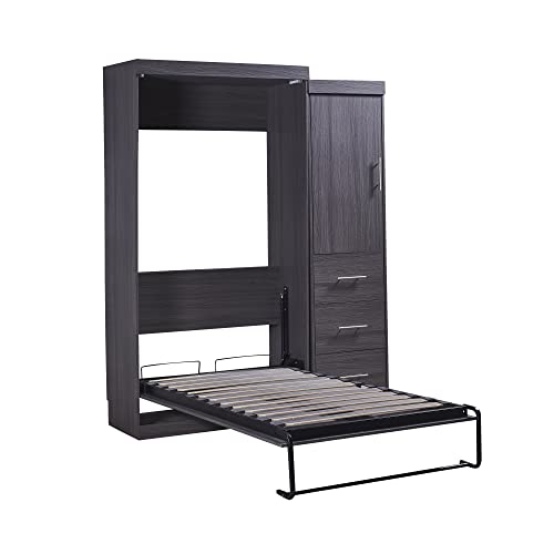 Full Size Murphy Bed with Drawers, Cabinets and USB Ports, Gray D589081