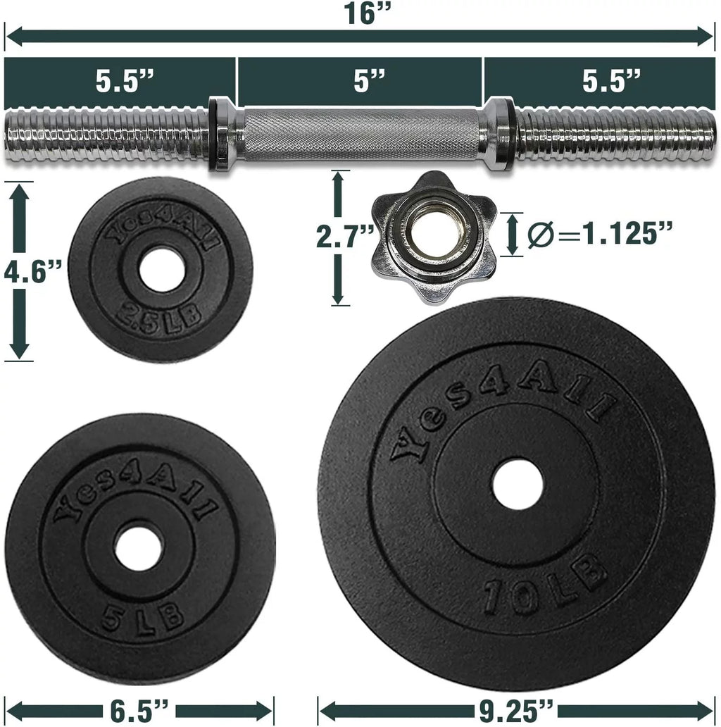 Yes4All 200 lbs Adjustable Dumbbell Set, Cast Iron Pair D6439