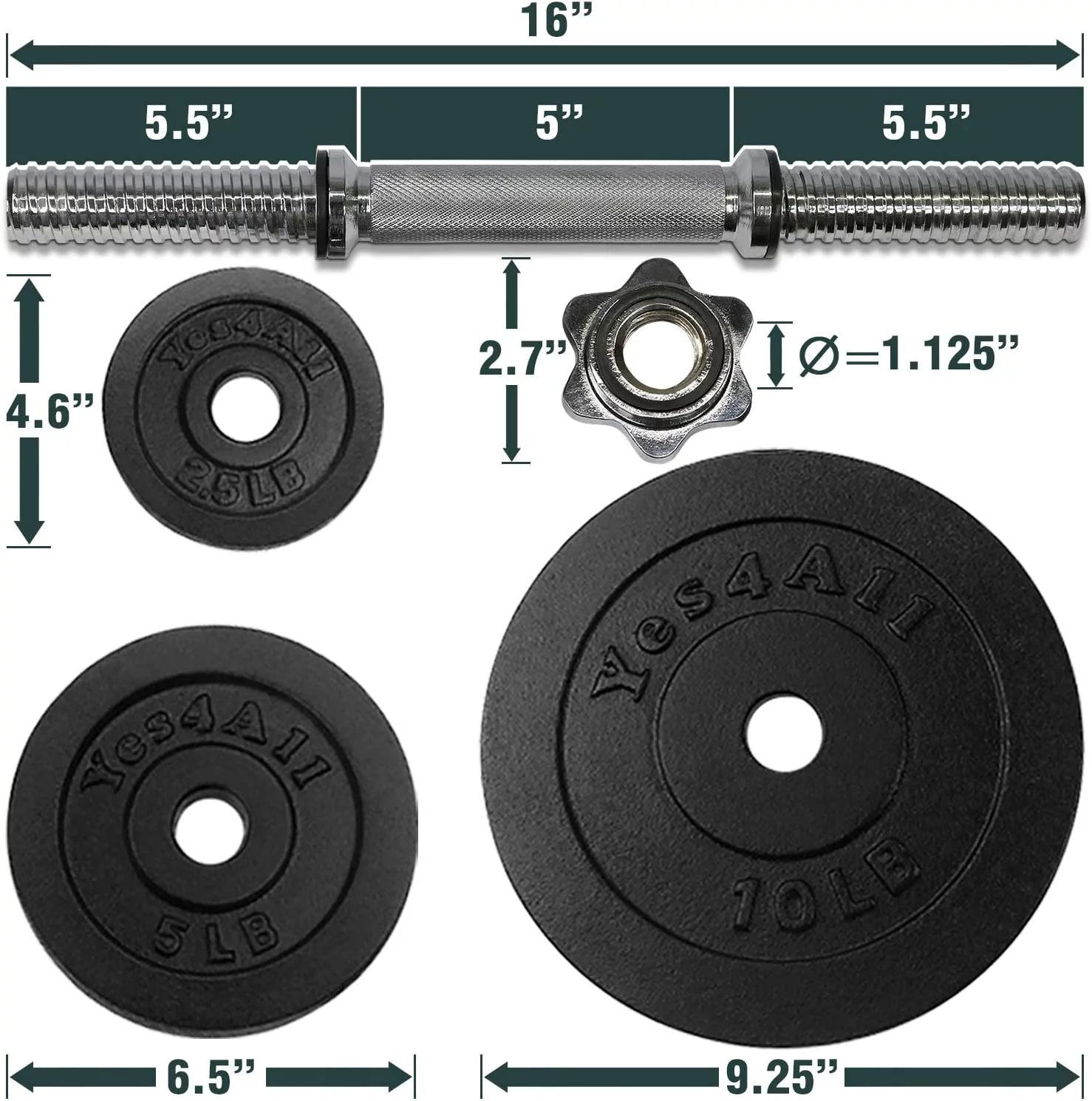 Yes4All 200 lbs Adjustable Dumbbell Set, Cast Iron Pair D6439