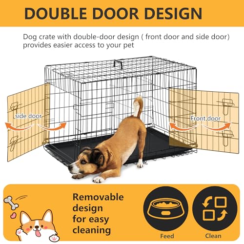 FDW Dog Crate for Large Dogs 48 Inch Folding Metal Wire Cage Double Door N1299