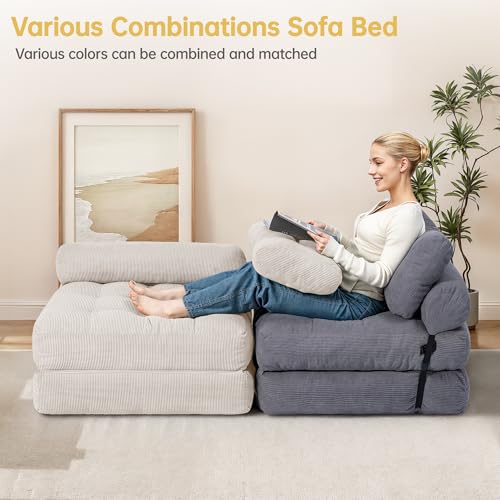 Folding Sofa Bed Convertible Sleeper Chair with Pillow, Grey L546