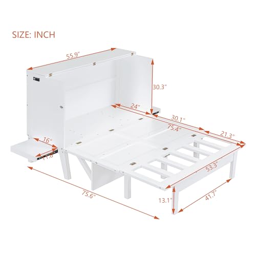 Full Size Murphy Bed with Drawers, Cabinets and USB Ports, Gray D589081