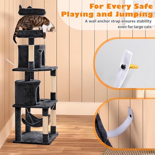 Yaheetech 62.5in Cat Tree with Platform & Hammock, Dark Gray L747397