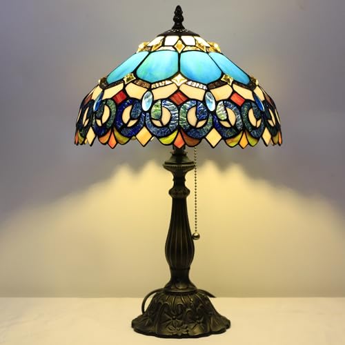 Tiffany Stained Glass Table Lamp Sea Blue Pear J2662