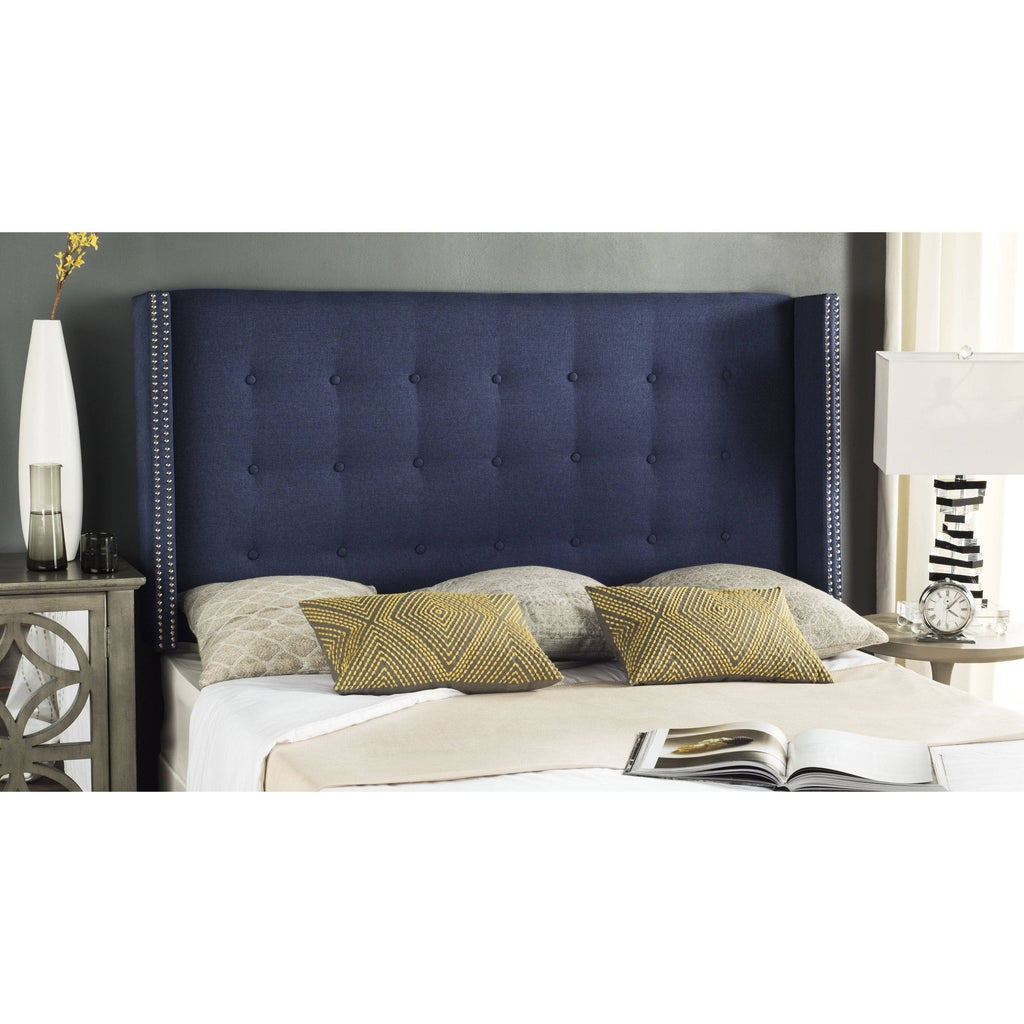 Safavieh Keegan Linen Tufted Winged Headboard Navy Queen A209358