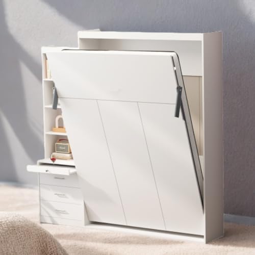 White Full Size Murphy Bed Cabinet with Shelf and Drawers Y948