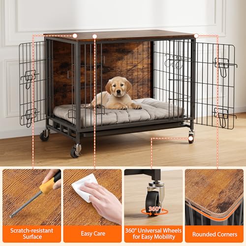 Heavy Duty Metal Dog Crate with Shelves, Indoor Outdoor Pet Kennel Y8516