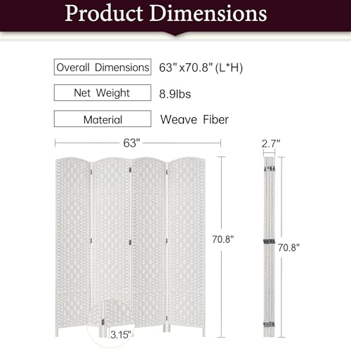 Rose Home Fashion 6 ft Tall Room Divider 4 Panel Folding Privacy Screen, Dark Coffee C8634