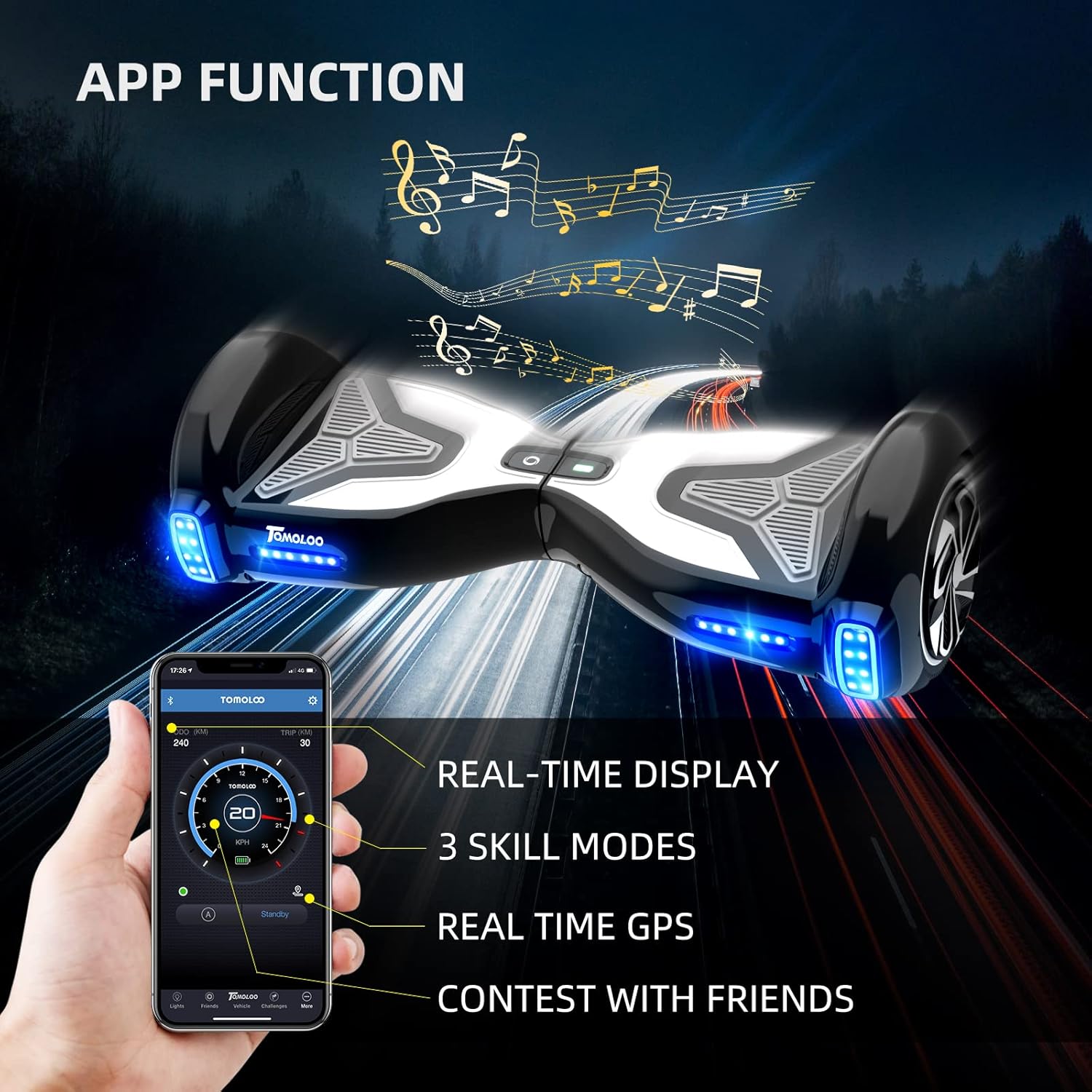 TOMOLOO Hoverboard 6.5" Self Balancing Scooter with Bluetooth Speaker and LED Lights K2729