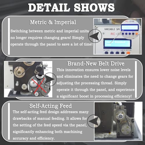 INTBUYING 8"x32" Benchtop Metal Lathe Machine 1100W Brushless Motor 50-2500RPM RC-210E 110V X978005