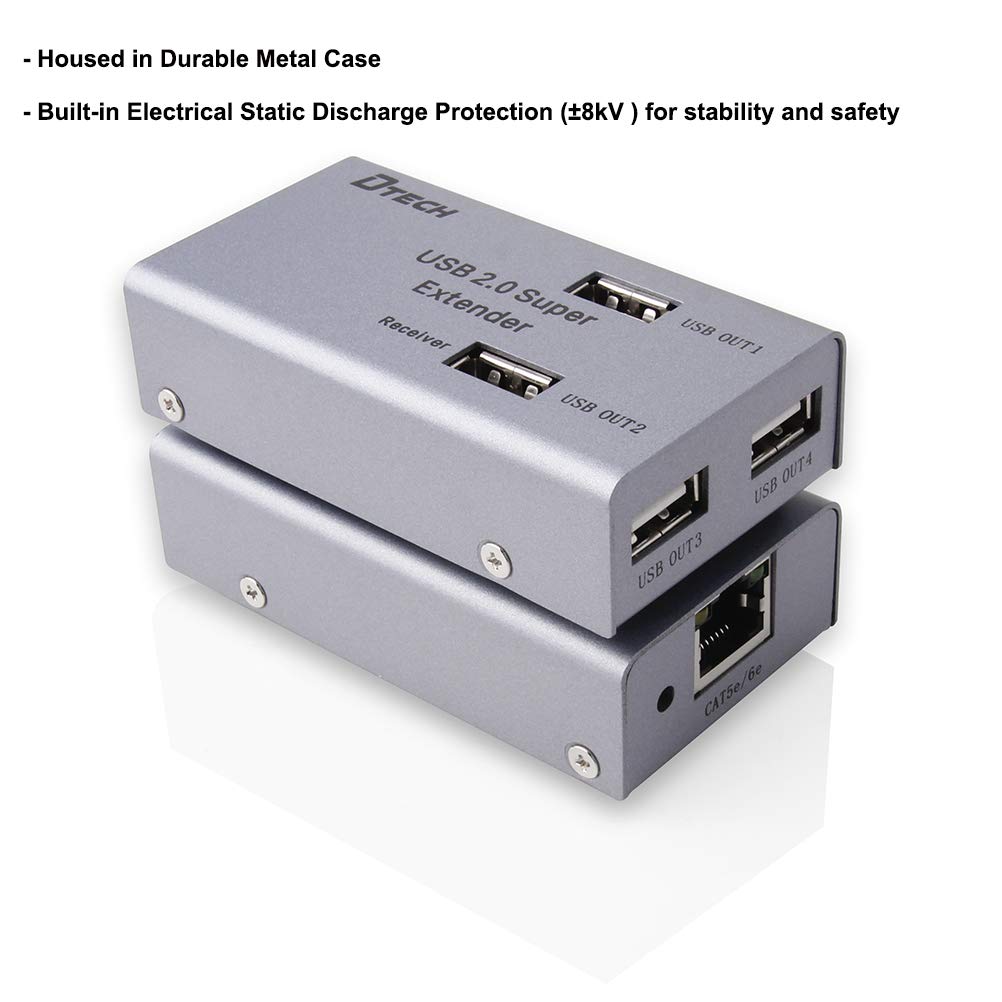DTECH 50m USB Extender over Ethernet with 4-Port Hub, 2-Pack K806