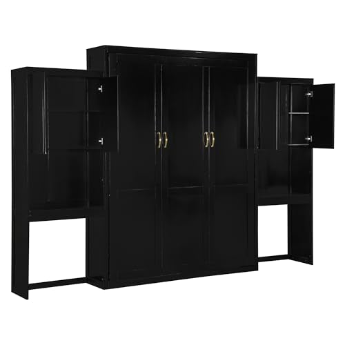 SOFTSEA Queen Murphy Bed with Desk and Storage, Espresso S562