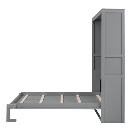 Harper & Bright Designs Queen Murphy Bed Frame with Storage Shelves, Gray R249