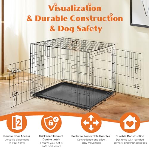 Sweetcrispy Large Dog Crate with Divider Panel, 36 Inch Double Door Folding Metal Wire Cage L276890