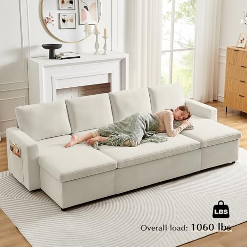 55" 3-in-1 Convertible Sleeper Sofa Bed with Adjustable Backrest, Chenille, Beige R49011